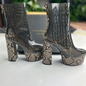 Azalea Wang snake print platform bootie